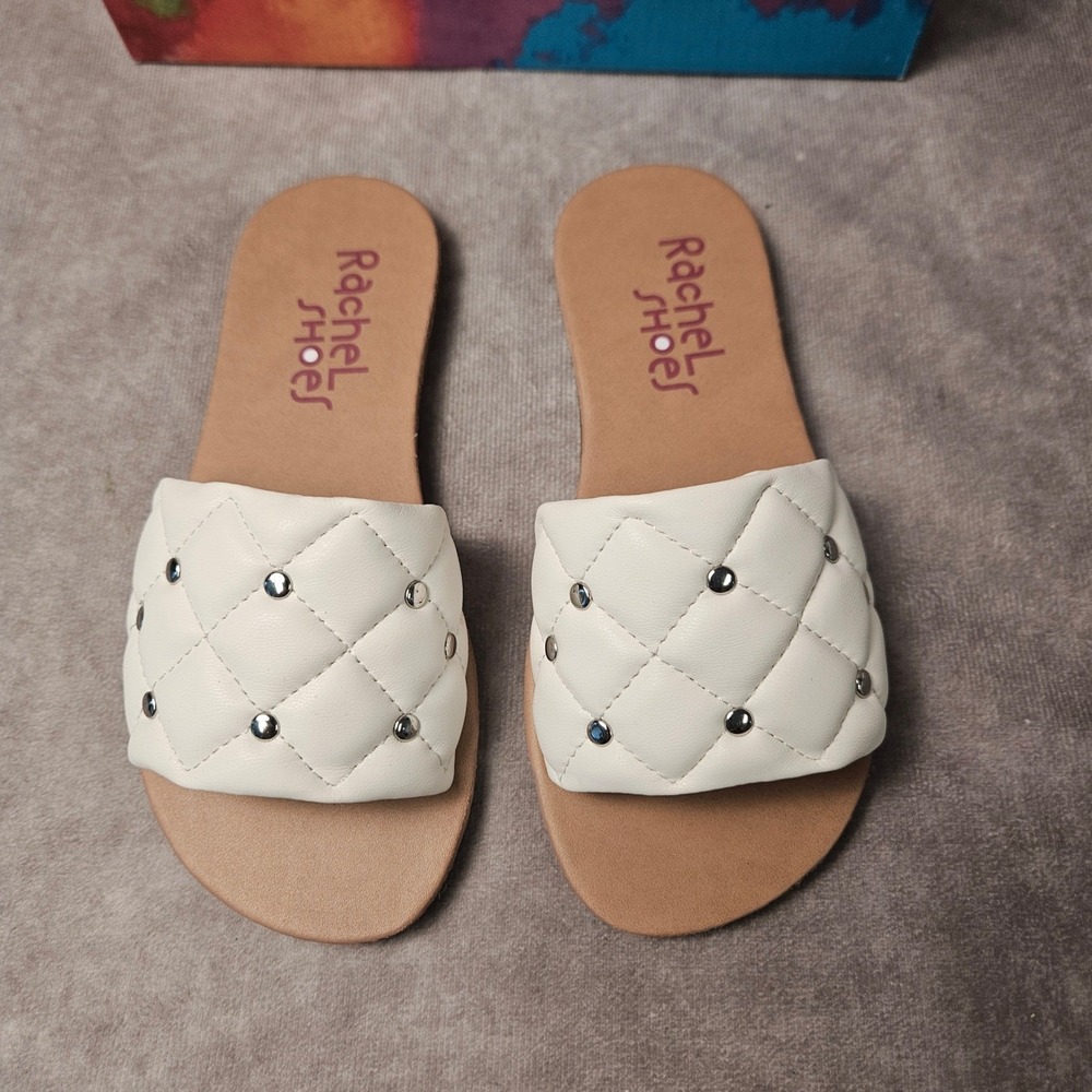 Rachel Shoes Karissa White Quilted Studded Slide Sandals Girls Size 12M 15997